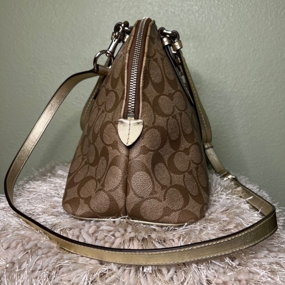 COACH Peyton in Signature Monogram Canvas & Leather Cora Domed Satchel Handbag - Picture 5 of 15